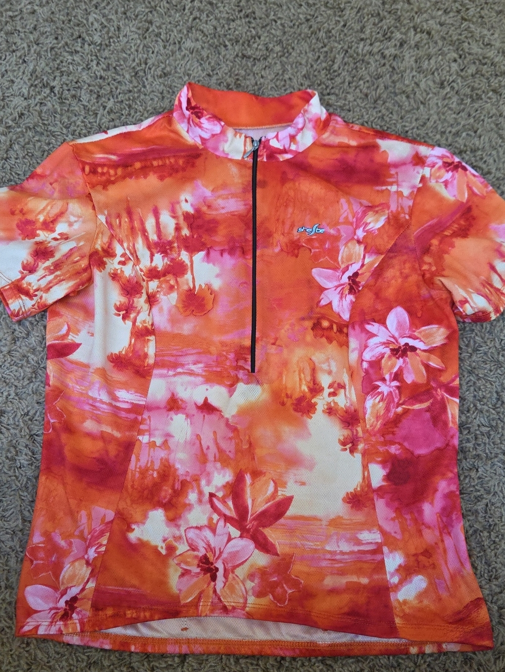 shebeest Orange & Pink Floral Cycling Jersey
